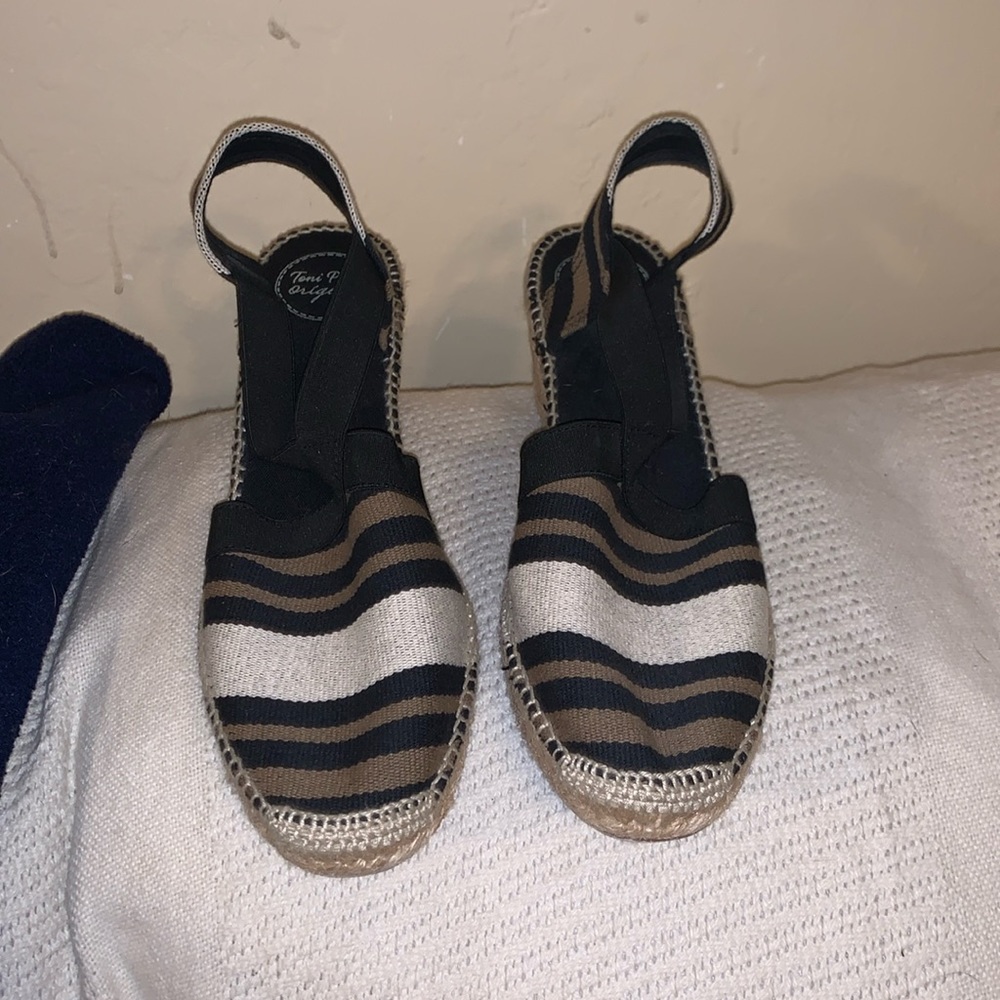 Toni Pons Origens Espadrilles Wedge Heels Black Striped Women’s 41 Made in Spain